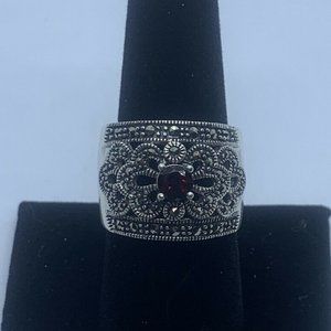 Women's Sterling Silver Pave Garnet Ring Size 8